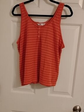 Sonoma Coral-Orange Striped Henley Tank